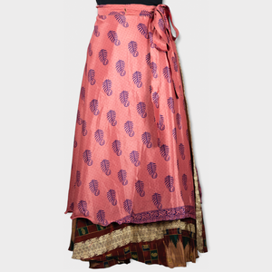 Free Size Double Layer Sari Silk <b>Wrap</b> <b>Skirt</b> for Women Maxi Bohemian Style <b>Long</b> <b>Skirt</b> Lightweight Comfortable and Unique Design - Product Image 1