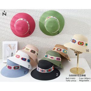 Sombrero de paja con ribete de encaje blanco, ala ancha, sombrero de protección solar para la playa de verano para mujer, accesorio de moda para exteriores - Product Image 1