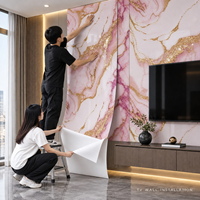 Papier peint autocollant en marbre rose, blanc et or, 1,2 x 3 m, feuilles IXPE de 2,3 mm pour les murs de salon et les murs de télévision