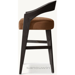Taburete alto de madera de roble negro elegante de lujo cojín de tela de cuero de <span class=keywords><strong>cacao</strong></span> impermeable para uso doméstico o en Bar - Product Image 3