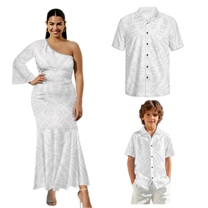 Personnalisation exclusive famille Couple correspondant tenues vêtements polynésien Tribal <span class=keywords><strong>tatouage</strong></span> conception une épaule Chic robe de soirée - Product Image 5