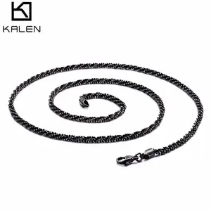 Kalen colar torção corrente aço inoxidável dos homens, preto minimalista moda colar