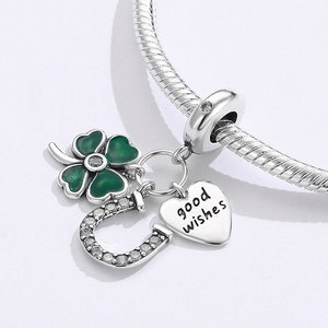 Colgante de Plata S925 con Circonita y Trébol de Cuatro Hojas, con Dijes en Forma de Herradura y Cuentas Esmaltadas, Joyería para Mujer - Product Image 5