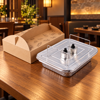 Grand plateau commercial jetable en aluminium pour poisson grillé avec support chauffant et boîte de transport en papier kraft