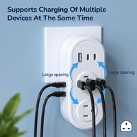 Multiprise murale américaine en gros pour usine, adaptateur chargeur double prise CA, 5 ports USB-A et USB-C, 10A max, chargeur rapide USB PD