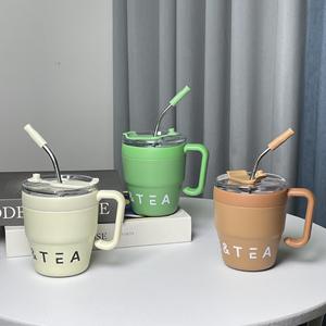 480ml Cross-Border High-Value Stainless Steel Water <b>Cup</b> Office Fashion Wake-up Coffee <b>Sippy</b> with <b>Straw</b> for Home Travel - Product Image 3