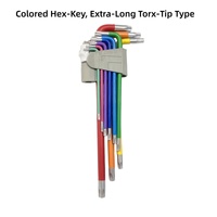 Set Kunci Hex 9 Buah Warna Kustom Kelas Industri, Kunci Torx Ujung Bola, Kunci Allen Kepala Datar, Berbagai Ukuran, Baja Chrome Vanadium