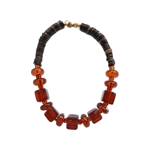 Fashion Geometric Amber Beaded Necklace 316L Stainless Steel PVD Gold Plating Sustainable Resistant Jewelry - Product Image 2