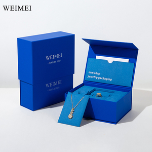 WEIMEI-Conjunto de embalaje de joyería azul de lujo ecológico, caja de microfibra para collar y anillo, cajas de cartón Premium - Product Image 3