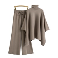 Ensemble deux pièces élégant en tricot de nylon et coton, coupe ample, col roulé pour femme, automne