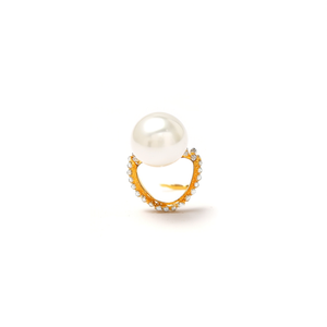 Fashion <b>Ring</b> Gold Plated Pearl With Diamond Accents <b>Adjustable</b> For Women - Product Image 2