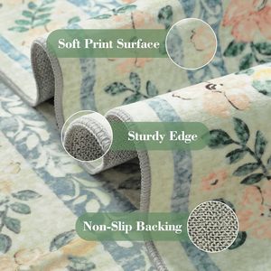 <span class=keywords><strong>Tapis</strong></span> d'intérieur bohème ultra fin, non pelucheux, à motifs floraux, lavable en machine, <span class=keywords><strong>rose</strong></span> et <span class=keywords><strong>vert</strong></span> doux, 5x7 - Product Image 3