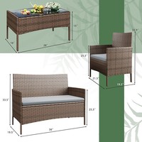 Ensemble de mobilier de patio pliable 4 pièces en rotin PE pour l'extérieur, canapé en osier avec coussins moelleux pour jardin, cour et véranda - Vente en gros