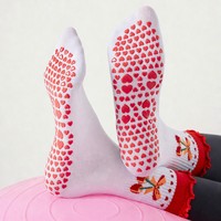 Service OEM/ODM Chaussettes de Pilates antidérapantes pour femmes en coton, avec revers à volants, motif fraise, cerise, cœur, chaussettes de yoga avec grip, 3 paires