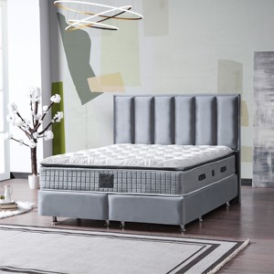 เตียงคิงไซส์สีเทาอ่อนหุ้มเบาะออตโตมันยกแก๊สสำหรับเฟอร์นิเจอร์ห้องนอน - Product Image 4