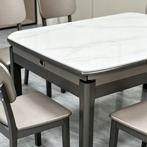 Ensemble de table à manger ovale moderne en pierre frittée avec 6 chaises, design extensible, minimaliste, durable pour la salle à manger à domicile - Product Image 4