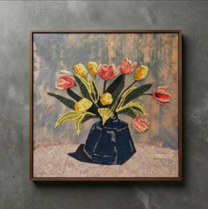 Marco de Resina - Verde - Arte Mosaico |   Maceta de mosaico con diseño de tulipán |   Pintura Mural de Mosaico de Vidrio |   Mosaicos de jarrones de flores (21CM X 21CM) - Product Image 3