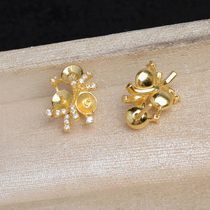 Accesorios para Joyería de Perlas, Bandeja para Aretes de Plata S925 con Trébol de la Suerte, Semi-Acabada, Bandeja Inferior 4-5, JG5941, Tamaños de Perlas de 3mm y 6mm - Product Image 3