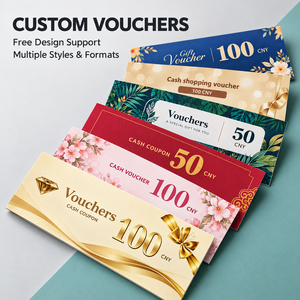 Carte-cadeau personnalisée en feuille d'or 100 CNY, coupon <span class=keywords><strong>de</strong></span> réduction <span class=keywords><strong>de</strong></span> luxe au design beige avec logo personnalisé gratuit et conditions d'utilisation - Product Image 1