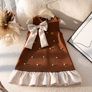 Nouvelle Collection 2026 : Robe d'été décontractée sans manches pour filles, col rond, ornée de perles et d'un nœud, coupe trapèze - Product Image 6