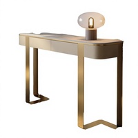 Console moderne nordique en métal couleur bruni ovale à 2 niveaux de luxe pour hôtel, salon, couloir, villa, appartement