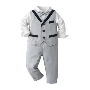 2023 Autumn/Winter New Series England Style 3 Pieces 6M-6T Long Sleeve Gentleman Baby Boys Suit For Wedding