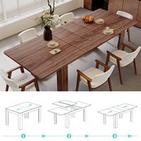Table à manger extensible en noyer avec 3 options de longueur (55/70/86 pouces), pieds en bois massif pour cuisine et salon.