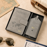 Juego de Porta Pasaportes y Etiqueta de Equipaje de Cuero PU con Bloqueo RFID y Logotipo Personalizado al por Mayor, en Caja de Regalo Personalizada para Regalos Corporativos de Viaje
