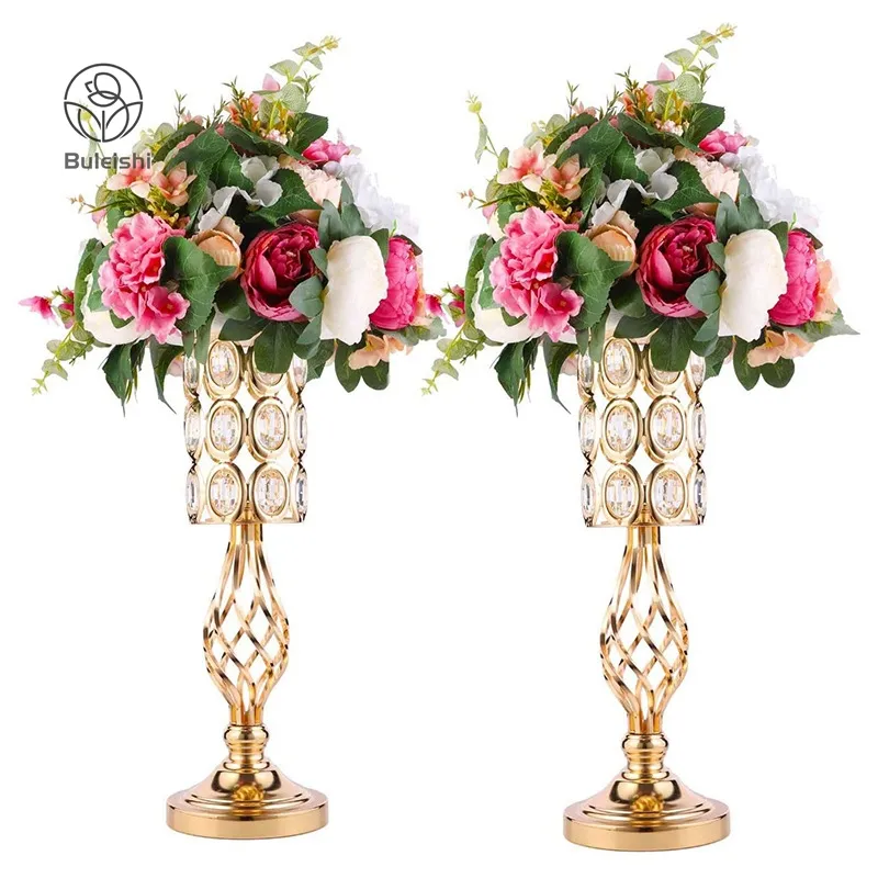 Grands vases centres de table avec perles de cristal support de fleur en métal pour mariage anniversaire événement décor à la maison