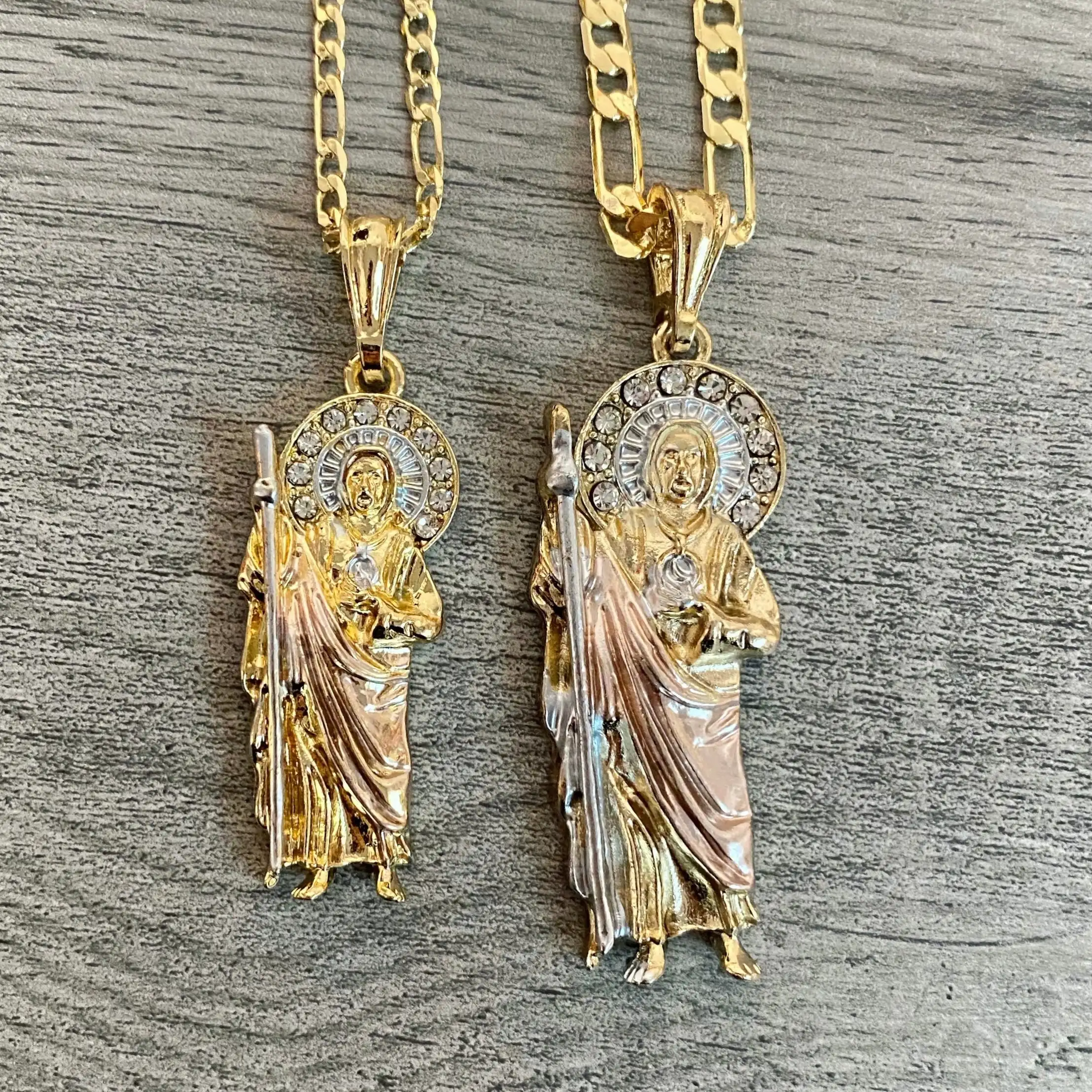 DUYIZHAO Hip Hop Saint Jude Diamond Charms Pendant Necklace 14K Gold San Judas Medalla Diamante Oro Laminado Religious Jewelry