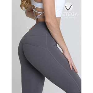 Leggings de Yoga de Cintura Alta con Abertura Lateral en Gris - Tejido Elástico Sin Costuras para Mujer, Largo, Cintura Elástica - Product Image 5