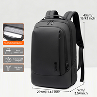 Sac à dos unisexe grand format pour ordinateur portable 16 pouces en tissu Oxford, fermeture éclair, imperméable, en nylon, avec port de chargement USB et ceinture à coussin d'air, idéal pour les affaires