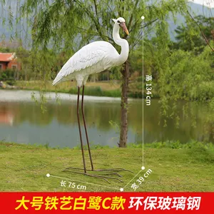 Life Size Statue Simulation Egret White Bird Figurine Fiberglass Polyresin Animal Sculpture For Outdoor Garden Park Decoration