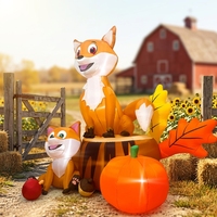 Ensemble Gonflable Renard d'Automne, Arbre, Bouleau et Citrouille avec Décorations Feuilles d'Automne et Pommes, LED Intégrées pour Ambiance de Récolte et de Thanksgiving dans la Cour