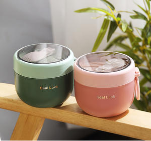 Gobelet à petit-déjeuner isotherme en acier inoxydable 304 de 600 ml avec couvercle en plastique, mignon, à double compartiment, compatible micro-ondes, pour soupe et flocons d'avoine, portable, avec cuillère, chauffable - Product Image 3