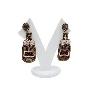 <b>Bee</b> bottle seed beads embroidery wine bottle earrings Cocktail beaded Statement bottle earring for women and girls - Product Image 1