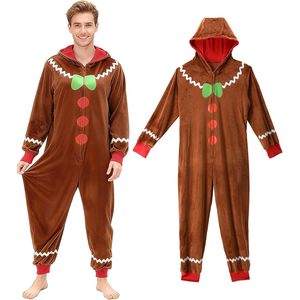 Pijama de Navidad JoyFuncos de Jengibre para Adultos, Mono de Manga Larga con Capucha y Cremallera, Ropa de Dormir Unisex de Terciopelo Acogedor - Product Image 2