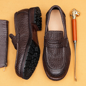 Chaussures de mariage pour hommes en cuir véritable à bout rond, antidérapantes, avec semelle extérieure en caoutchouc, pour toutes les saisons, vente en gros - Product Image 4