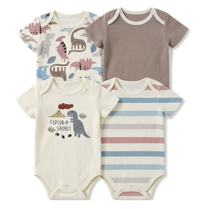 Ensemble de 4 bodys à manches courtes pour bébé garçon, coton, imprimé dinosaure, vêtements pour nouveau-né, en stock - Product Image 1