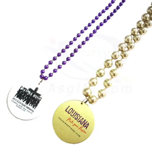 Custom <strong>Mardi</strong> <strong>Gras</strong> <strong>Beads</strong> with Medallion Necklace With 3 Inches Disc Medallion Imprint Promotional Giveaway Items Party Throws - Product Image 2