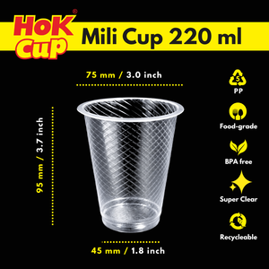 Vaso de Plástico PP de Polipropileno Reciclable de Grado Alimenticio de 2.6 gr, 220 ml, con Patrón Diagonal para Agua y Té Helado, Fabricante de Indonesia - Product Image 5