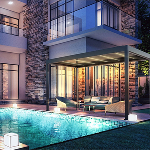 Pérgola de Alta Calidad con Techo de Lamas Motorizado Impermeable Construcción de Jardín Pérgola de Aluminio Bioclimática para Exterior Tamaño Personalizado - Product Image 1