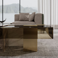 Ensemble de table basse moderne en verre et marbre avec finition transparente pour salon