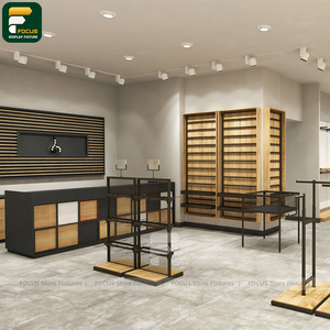 Contemporary Garment Boutique Display Rack Clothing Cabinet Wall Shelving <b>Reception</b> <b>Counter</b> Lighting Unit - Product Image 5