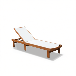 Chaise longue d'extérieur en teck avec dossier réglable pour terrasse, design moderne, mobilier en bois sans accoudoirs - Product Image 1