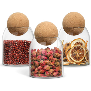 Barattolo di <span class=keywords><strong>vetro</strong></span> di vendita calda con coperchio <span class=keywords><strong>in</strong></span> sughero a sfera bottiglia di <span class=keywords><strong>vetro</strong></span> rotonda <span class=keywords><strong>in</strong></span> sughero piccolo barattolo di caramelle con coperchio a sfera <span class=keywords><strong>in</strong></span> legno per tè alle spezie con zucchero e caffè - Product Image 1