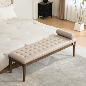 <span class=keywords><strong>Banc</strong></span> d'appoint <span class=keywords><strong>de</strong></span> luxe en cuir nano taupe avec design capitonné, 66 pouces, pour bout <span class=keywords><strong>de</strong></span> lit, avec pieds en bois massif, pour entrée et couloir - Product Image 1