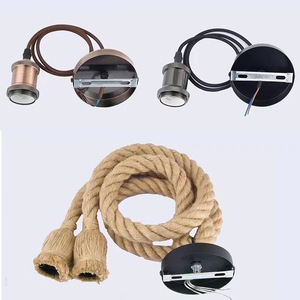 Base de lampe en aluminium avec cordon en corde de chanvre E27, <span class=keywords><strong>suspension</strong></span>, <span class=keywords><strong>abat</strong></span>-<span class=keywords><strong>jour</strong></span>, luminaire, accessoires <span class=keywords><strong>pour</strong></span> ampoule LED, plaque de plafond, <span class=keywords><strong>fil</strong></span> 220V - Product Image 2