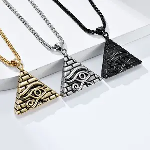 Wholesale Stainless Steel Egyptian Triangle Pyramid Eye Pendant Fashion Necklace Jewelry