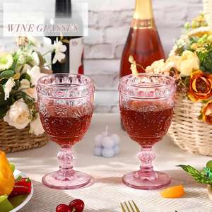 Verres à vin rouge épais et colorés de style vintage européen, gobelets à vin <span class=keywords><strong>rose</strong></span>, verres à <span class=keywords><strong>eau</strong></span> et à jus colorés et embossés - Product Image 2
